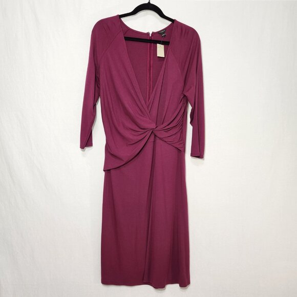Ann Taylor Dresses & Skirts - ANN TAYLOR Executive Girl Stretchy Red Wine Faux Wrap Surplice Dress Size L NEW